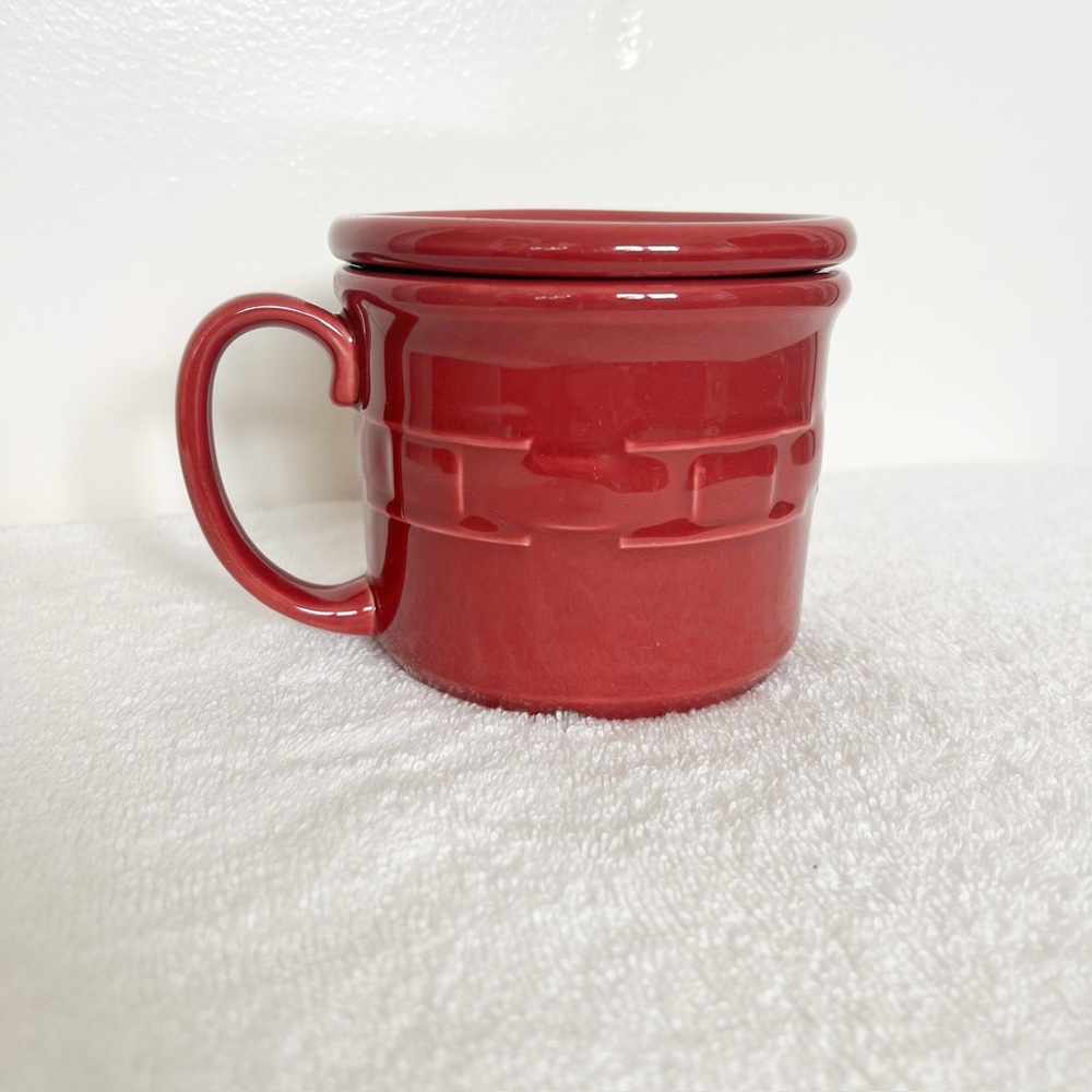Longaberger Pottery Woven Traditions Souper 16oz Mug w/Lid Paprika red USA